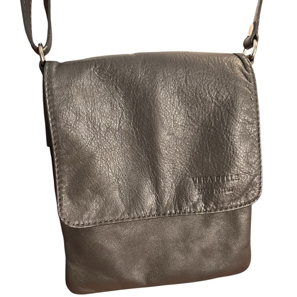 Vera Pelle Grey Gray Silver Crossbody Handbag/Phone Pouch Made in Italy - Picture 1 of 10